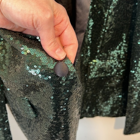Mage Male Womens Emerald Green Sequin Blazer Jacket NYE Holiday Satin Size Large - Picture 16 of 16